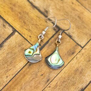 Vintage Abstract Abalone Teardrop Sterling Silver Dangle Earrings | H33